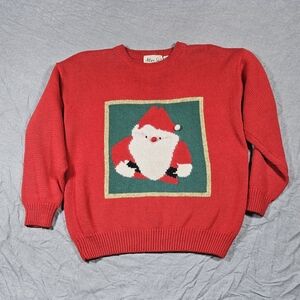 Vintage 90s Allison Smith Christmas Santa Knit Sweater Womens Size Medium Red